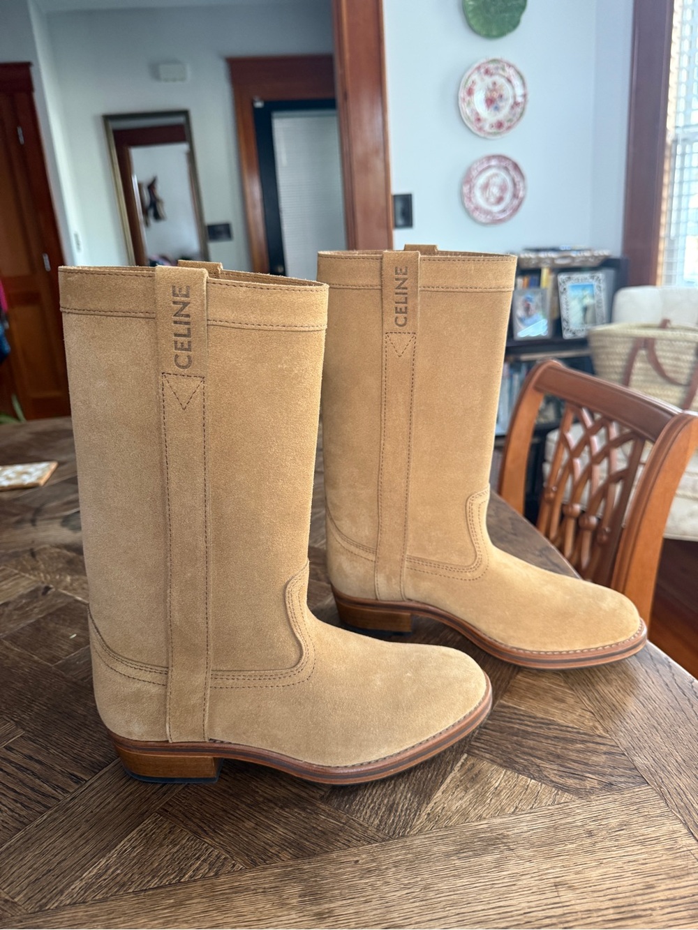 Celine Beige Suede Mid-Calf Men’s Boots